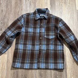 Men's DJAB Brown and Blue Plaid Button-Up Shirt L